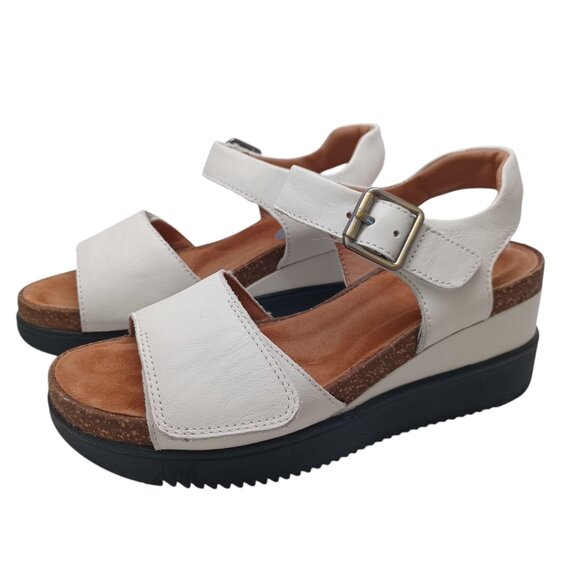 Clarks Unstructured Sandals White Cork Wedge Adjustable Two Strap Womens  7 - Picture 15 of 16